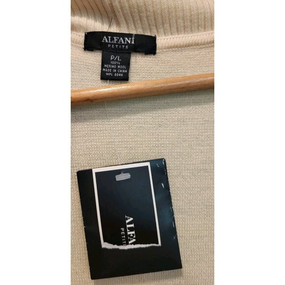 New Ivory 100% Merino Wool Belted 1 Button Cardigan Sweater Office Alfani Sz Lp - Picture 6 of 7